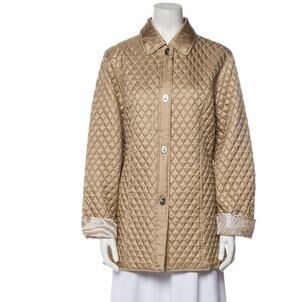 Dennis Basso Gold Tan Quilted Silk Twill Water Resistant Jacket QVC 1x